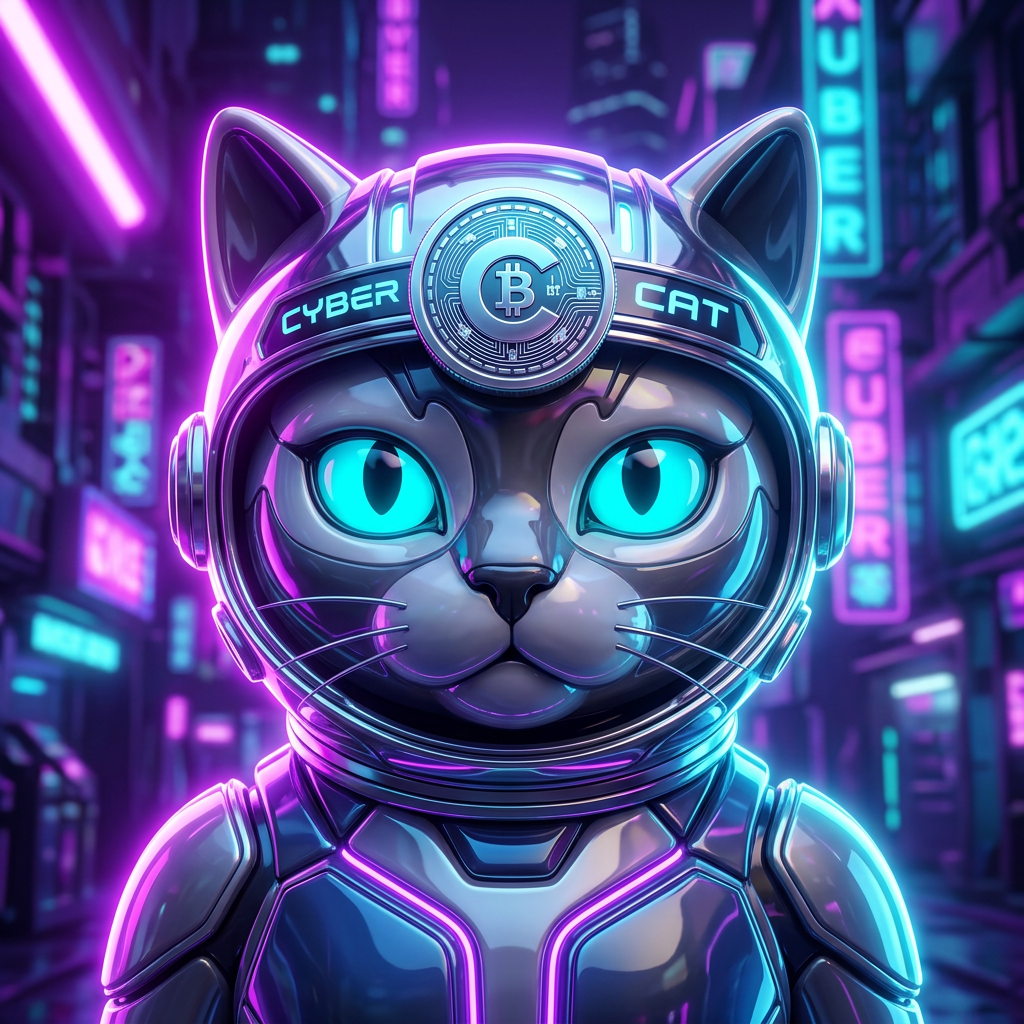 Glossy AI-generated neon cat astronaut coin logo